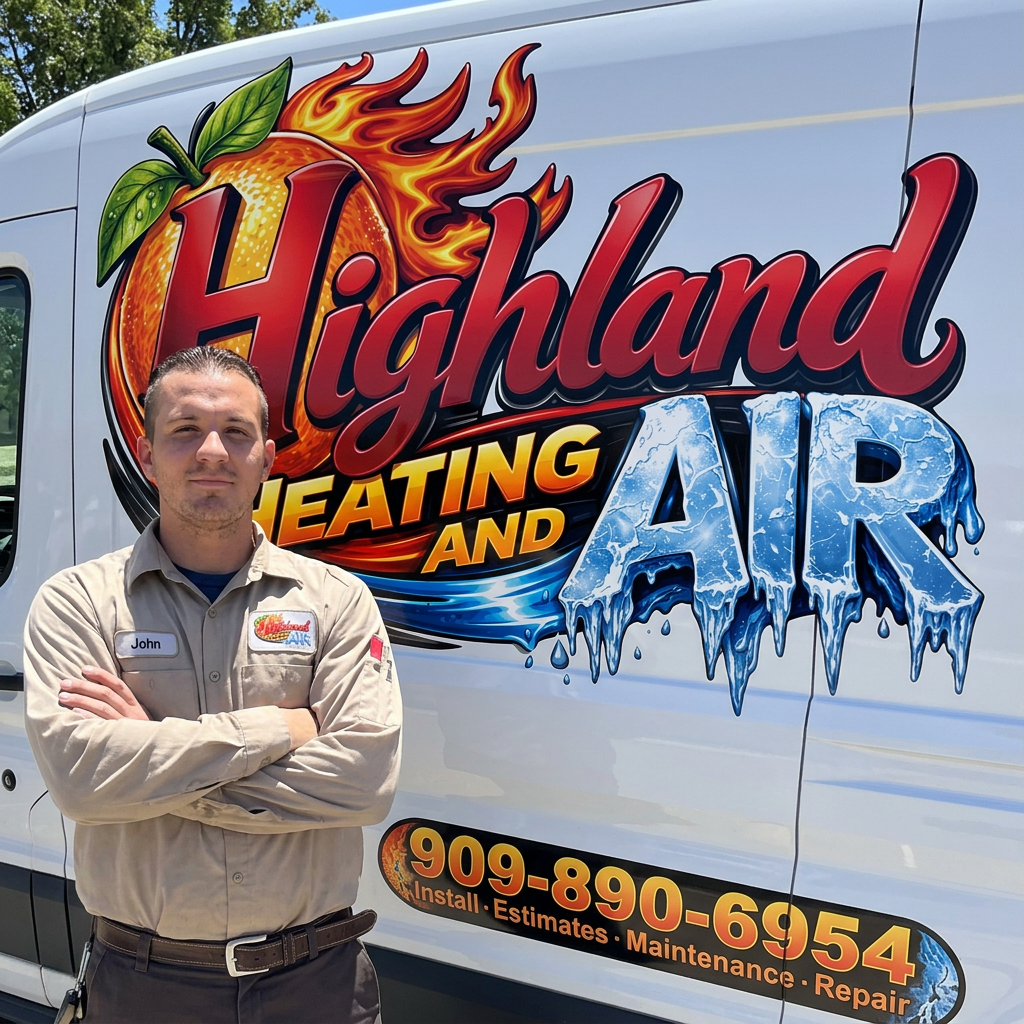 John Beech with the Highland Heating & Air van